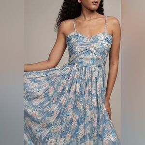 Lace & Beads Floral Blue Maxi Dress